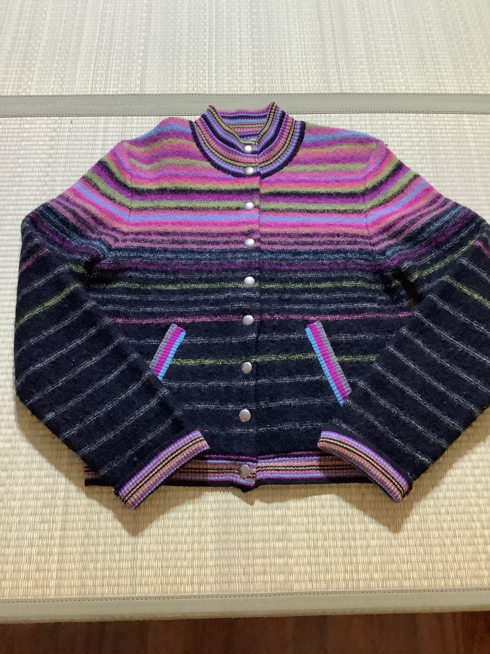 Striped Multicolor Button-Up Cardigan - Pink, Purple, Black